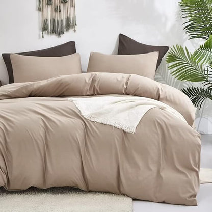 CLOTHKNOW Khaki Full Size Comforter Set Taupe Bedding Comforter Sets Soft Tan Bedding Beige Coffee Comforter with 2 x Pillow Cases