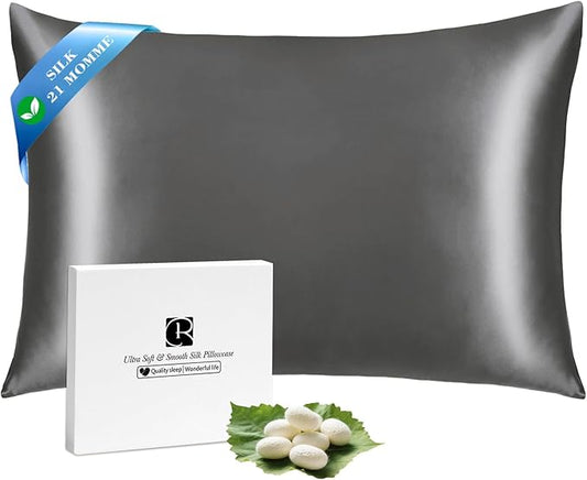 Ravmix 100% Silk Pillow Cases with Zipper, 21 Momme Mulberry Silk Pillowcase for Hair Skin Health, Soft Smooth Breathable Cooling Pillow Cover for Beauty Sleep(Standard 20"x26", Space Grey), 1PCS
