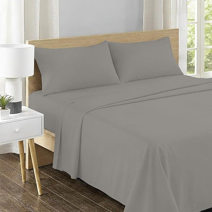 Feather & Stitch 500 TC Twin Size 3pc Damask Bed Sheet Set, 100% Soft Cotton Breathable Bedsheets, 18" Deep Pockets Sateen Weave Striped Bedding Mattress Resort Hotel Luxury Decor - (Ash Grey)