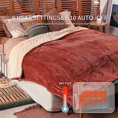 Heated Blanket Twin Size, 6 Heat Levels Electric Blanket, Red