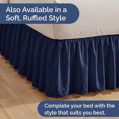 Pleated Bed Skirt Queen Size - 3 Sided Pleated Bed Skirt Queen - Ultra-Soft, Easy Fit with 18 Inch Tailored Drop - Hotel Quality, Wrinkle Free & Fade Resistant - for Women, Men, Kids and Teens - Navy