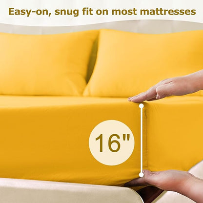 Twin XL Size Bed Sheet Set - 3 Piece Soft Microfiber Sheets with Deep Pockets, Cooling Technology, and Wrinkle-Free Pillowcase. Hotel-Quality, Durable Bedding, Spectra Yellow