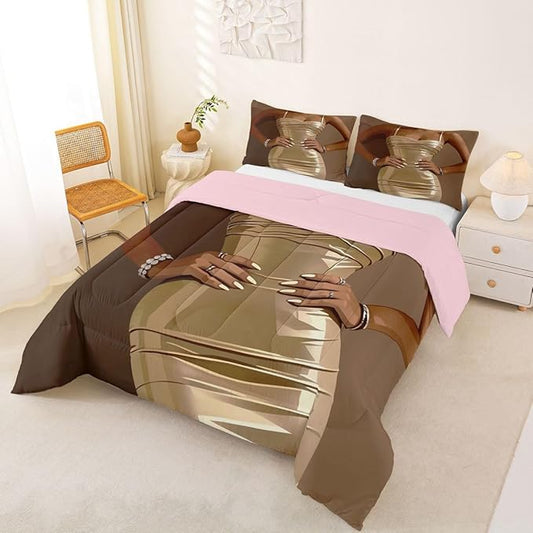 Erosebridal Fashion Black Woman Bedding Set for Kids Vogue Black Girls Full Comforter Set Fashionable Gorgeous Duvet Insert for Girls Women Teens Romantic Fashion Theme Quilt with 2 Pillow Cases