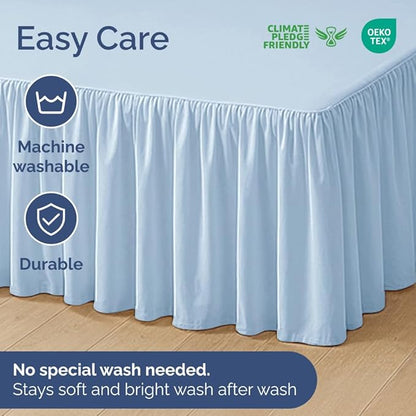 Bedskirt Full Size Ruffle - 18 inch Drop Dust Ruffle Bed Skirt with Platform - Soft, Easy Fit, Premium Hotel Quality - Wrinkle, Fade & Shrink Resistant - for Women, Men, Kids and Teens - Light Blue