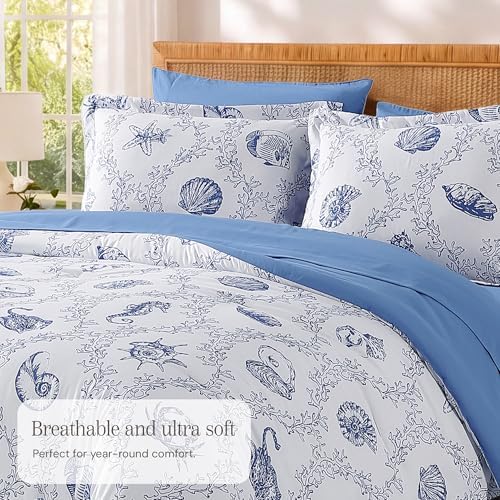 BLOOMHAVEN Queen Comforter Set-7 Pieces Coastal Blue Bed in a Bag Queen