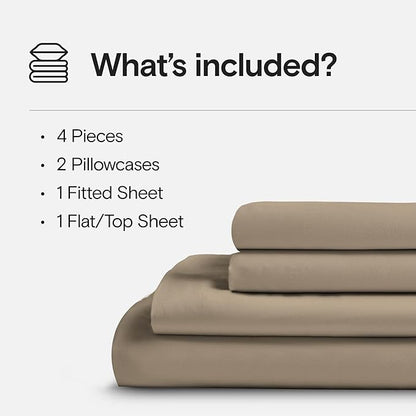 DOZ Sheet Set, 100% Viscose derived from Bamboo, Organically Grown, Buttery Soft, Cooling Sheets, High GSM, Deep Pockets - 4 Piece - 2 Pillowcases 1 Fitted Sheet 1 Top Sheet (Dune, Full)