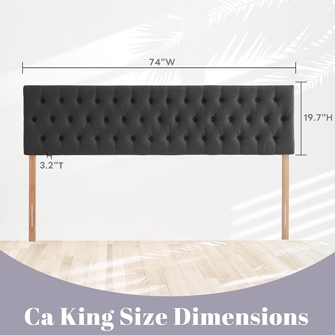 Cal King Size Headboard only, Modern Button Tufted Upholstered Headboards, Premium Linen Fabric Headboard with Wooden Legs, Adjustable Solid Wood Head Board, Dark Grey