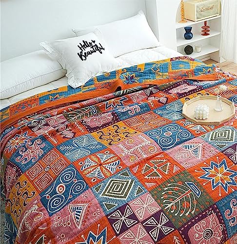 MSGKV Boho Throw Blanket 60"x80" 100% Cotton Checkered Throw for Couch