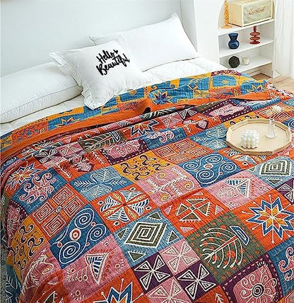 MSGKV Boho Throw Blanket 60"x80" 100% Cotton Checkered Throw for Couch