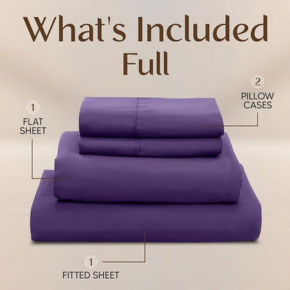 Utopia Bedding Full Size Sheet Set – 4 Piece Bed Sheets, Soft and Breathable Microfiber, Includes 1 Fitted Sheet, 1 Flat Sheet and 2 Pillowcases – Oeko Tex (Eggplant)
