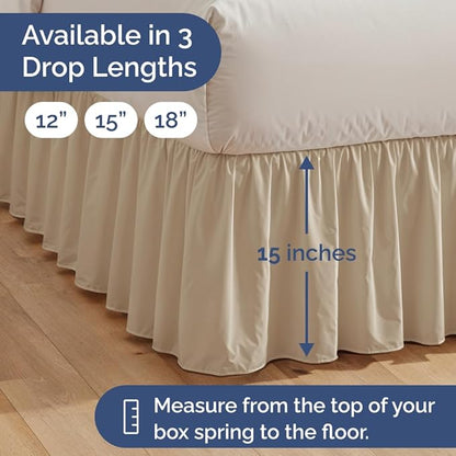 Bedskirt King Size Ruffle - 15 inch Drop Dust Ruffle Bed Skirt with Platform - Ultra-Soft, Easy Fit, Premium Hotel Quality - Wrinkle, Fade & Shrink Resistant - for Women, Men, Kids and Teens - Cream