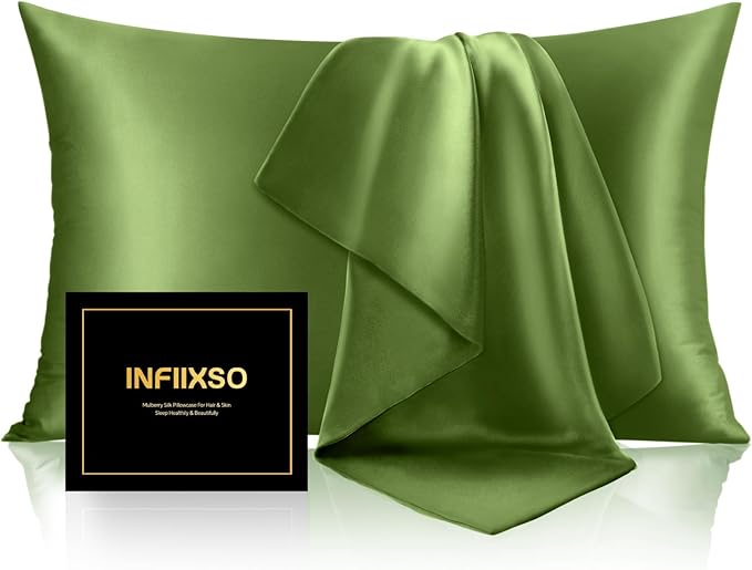 INFIIXSO Mulberry Silk Pillow Case King Size, Silk Pillowcase with Hidden Zipper 20"x36", Extraordinary Smooth and Soft Pillow Cases for Hair and Skin(Cedar Green, 1 Pack)