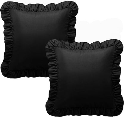 KKJIAF Ruffle Pillow Cases 18x18 Inches, Black Square Ruffled Pillow Covers Set of 2, Microfiber Wrinkle Resistant Pillow Shams with Envelope Closure for Sofa Bed Living Room