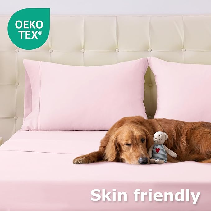 Full Size Bed Sheet Set - 4 Piece Soft Microfiber Sheets with Deep Pockets, Cooling Technology, and Wrinkle-Free Pillowcase. Hotel-Quality, Durable Bedding, Light Pink
