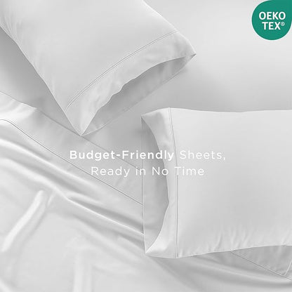 Threadmill Cotton Twin XL Sheet Set | 100% Cotton Sheets for Twin XL Size Bed | Solid Sateen Bed Sheets Set with 16” Deep Pocket | Soft Breathable 3-Piece Cooling Sheet Set | White