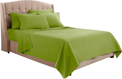 Clara Clark Flex Top King Sheets, 6 Piece Set - Hotel Luxury Sheets for Top Split King Bed, Super Soft Bedding Set, Head Split King Calla Green