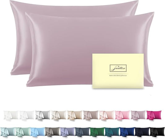 Silk Pillow Cases 2 Pack Soft Breathable and Sliky King Size Pillow Cases Set of 2,Natural Mulberry Silk Pillowcase Set of 2 for Hair and Skin with Hidden Zipper (Lavender,20"X 36",2pcs)