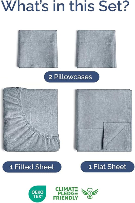 Extra Deep Twin Sheet Set - 4 Piece Breathable and Cooling Sheets - Hotel Luxury Bedding for Women, Men, Kids & Teens - Easy & Secure Fit - Soft and Wrinkle Free - Extra Deep Pockets - Heathered Blue