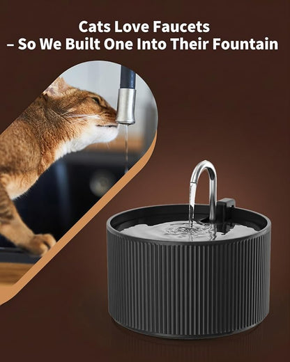 Wonder Creature Ceramic Cat Water Fountain 2.2L/74oz (Black) | Quiet Pet Fountain with BPA-Free Ceramic Material, Triple Filtration System, Easy Cleaning Design for Cats and Dogs