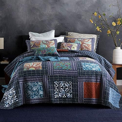 Secgo Twin Size Quilt Size - 100% Cotton Comforter Set Bedding Sets (68 * 86 Inch) with 2 Pillow Shams, Patchwork Reversible Lightweight Bedspread