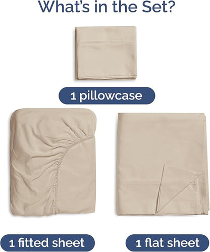 100% Rayon Derived From Bamboo - Bamboo Sheets Twin XL Size - Cooling Sheets for Twin XL - Soft, Breathable & Hotel Luxury Bedding - 1 Flat & 1 Fitted & 1 Pillowcase w/ 16 Inch Deep Pockets - Wheat
