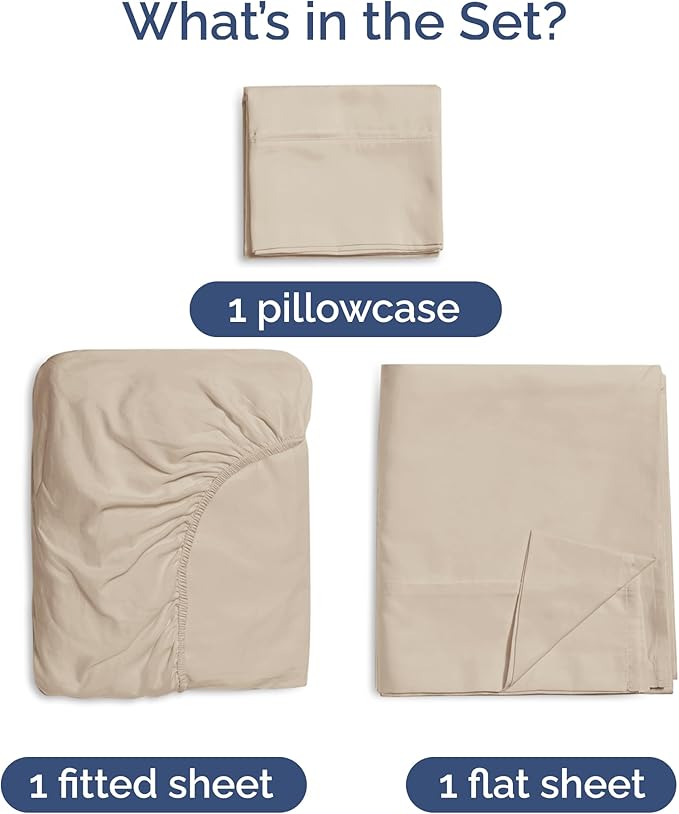 100% Rayon Derived From Bamboo - Bamboo Sheets Twin Size - Cooling Sheets for Twin - Ultra Soft, Breathable & Hotel Luxury Bedding - 1 Flat & 1 Fitted & 1 Pillowcase w/ 16 Inch Deep Pockets - Wheat