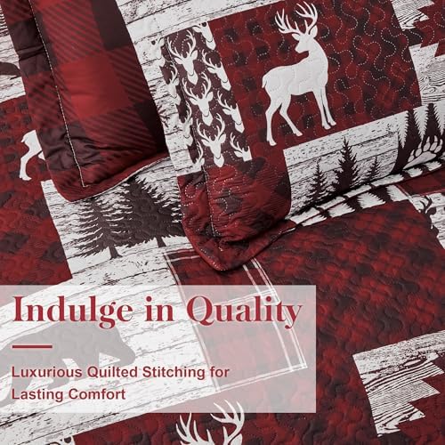 Tritard 3 Piece Christmas Quilt Sets California King Size Bedding Set, Red