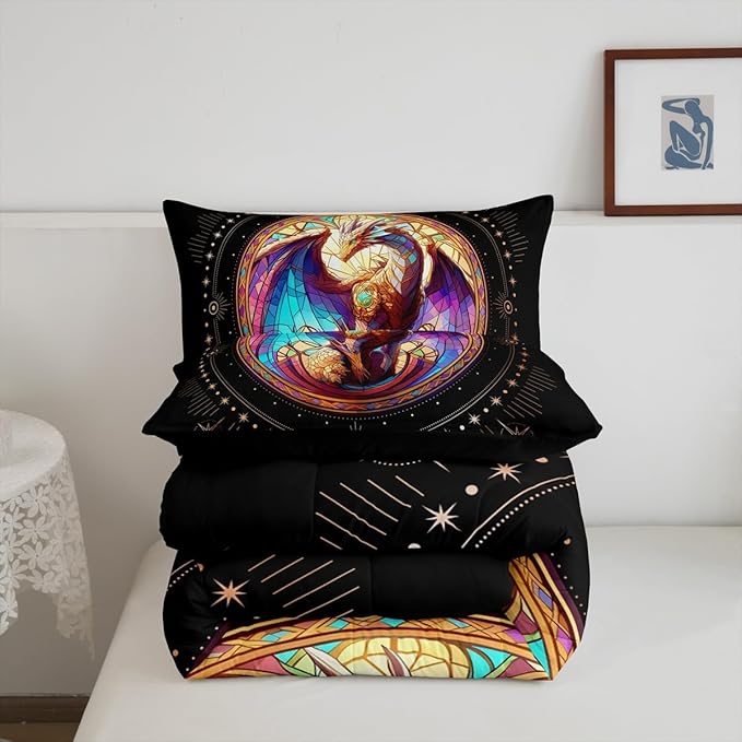 Feelyou Dragon Comforter Set Twin Size Dragon Stuff Comforter for Boys Girls Teens Wild Life Bedding Set Dragon Decor Duvet Set Room Decor Black Yellow Quilt Set