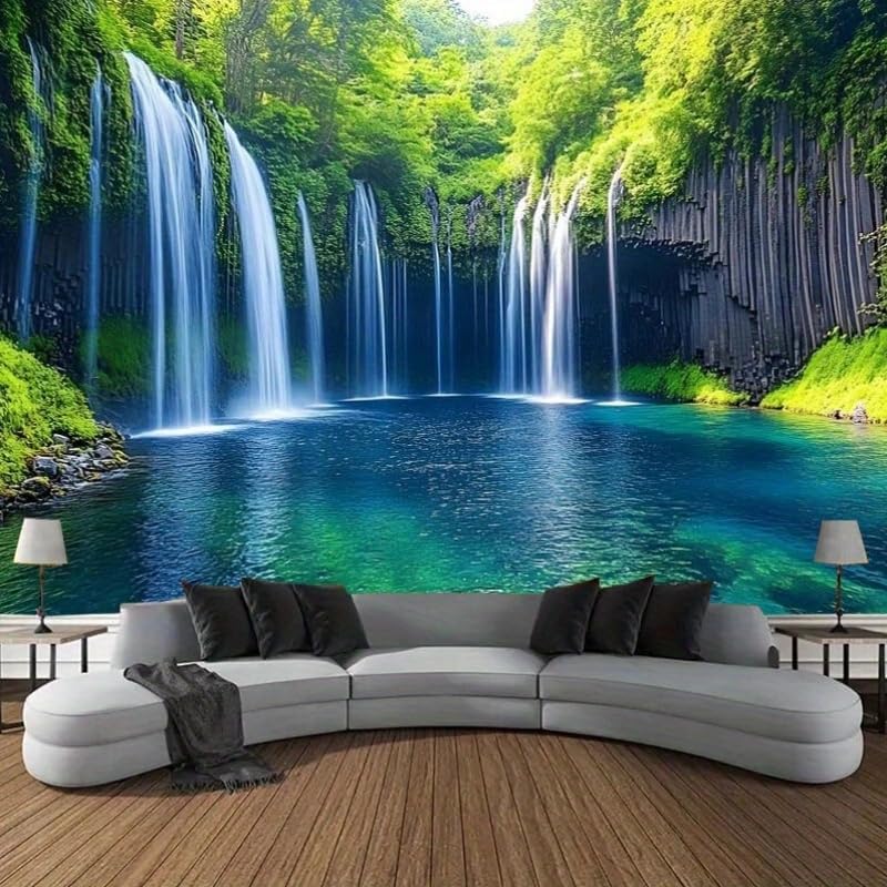 FENDROM Nature Waterfall Tapestry, Majestic Waterfall Landscape Through a Window Imaginary Secret Paradise Print, Wide Wall Hanging for Bedroom Living Room Dorm