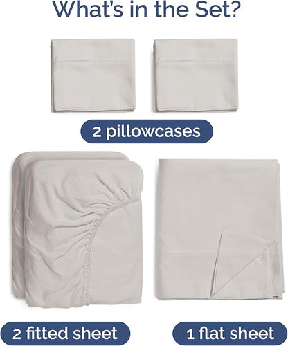 Bed Sheets Split King Size - Cooling Sheets for Split King - 100% Rayon Derived from Bamboo - Ultra Soft Hotel Luxury Bedding - 1 Flat, 1 Fitted & 2 Pillowcases w/ 16 Inch Deep Pockets - Light Grey