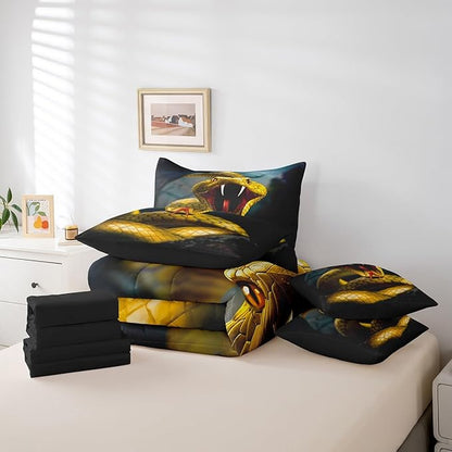 Erosebridal Snake Comforter Set 7 Piece Bed in a Bag Twin,Little Dragon Bedding Sets Tropical Wildlife Reptile Sheet Set with Comforter