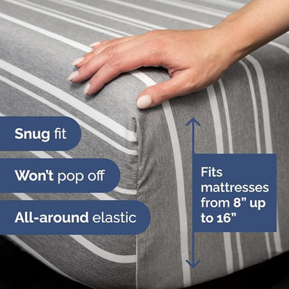 Full XL Bed Sheet - 4 Piece Full XL Bed Sheets Set - Soft, Breathable & Cooling - Hotel Luxury Bedding for Women, Men, Kids, Teens, Boys & Girls - Deep Pockets, Fade and Wrinkle Free - Grey Stripes