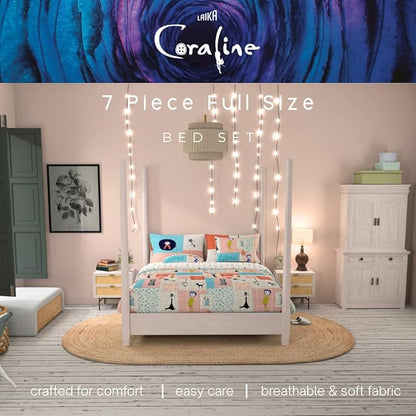 Coraline Kids Bedding Super Soft & Cozy Reversible Microfiber Comforter and Sheet Set with Sham, 7 Piece Full Size, (Officially Licensed Product) By Franco