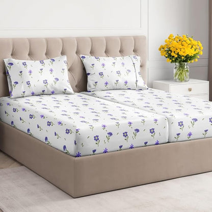 Floral Sheets - Purple Floral Bed Sheet Set - 1 Flat, 2 Fitted & 2 Pillowcases w/ Deep Pockets - Wrinkle & Fade Free - Boho Botanical Bedding - Ultra-Soft, Breathable & Cooling - Split King Size Set