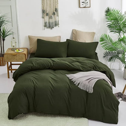 CLOTHKNOW Dark Green Twin/Twin XL Comforter Set 3Pcs Green Bedding Comforter Sets Boys Girls Comforter Soft Military Comforter with 2 x Pillow Cases