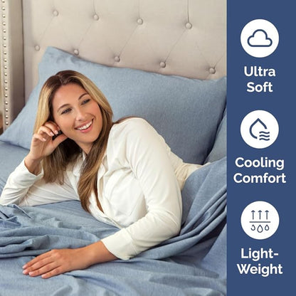 Standard Pillow Cases Set of 4 - Soft Hotel Quality Pillowcase Covers - Comfy Bedding for Women, Men, Kids & Teens - Machine Washable Pillow Protectors - 4 Piece Set - Standard Size Heathered Blue