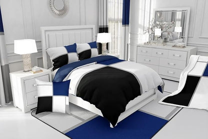 Erosebridal Geometric Comforter Set Queen Size for Adults Teens,Black and White Abstract Bedding,Navy Blue Striped Grid Quilt for Minimalist,Modern Art Patchwork Bedding Comforter Sets