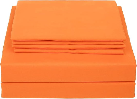 4 Piece Bed Sheet Set (Full,Orange) 1 Flat Sheet,1 Fitted Sheet and 2 Pillow Cases,Brushed Microfiber Luxury Bedding with Deep Pockets