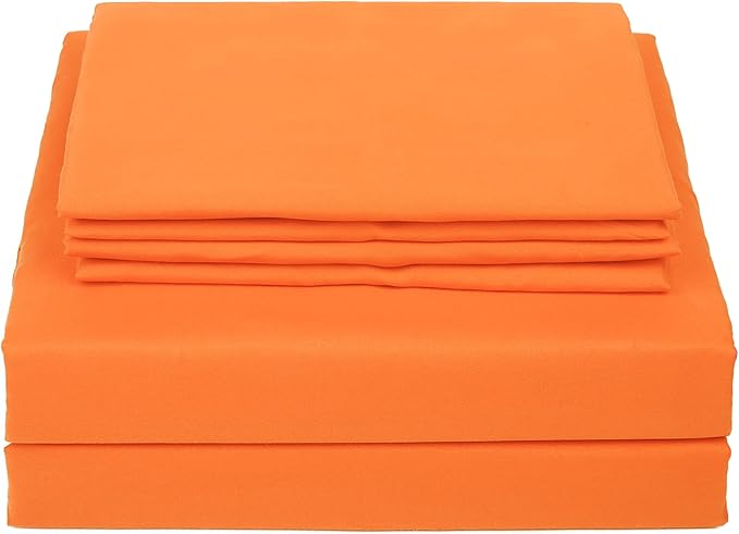 4 Piece Bed Sheet Set (Queen,Orange) 1 Flat Sheet,1 Fitted Sheet and 2 Pillow Cases,Brushed Microfiber Luxury Bedding with Deep Pockets
