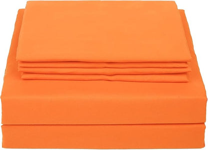 4 Piece Bed Sheet Set (Queen,Orange) 1 Flat Sheet,1 Fitted Sheet and 2 Pillow Cases,Brushed Microfiber Luxury Bedding with Deep Pockets