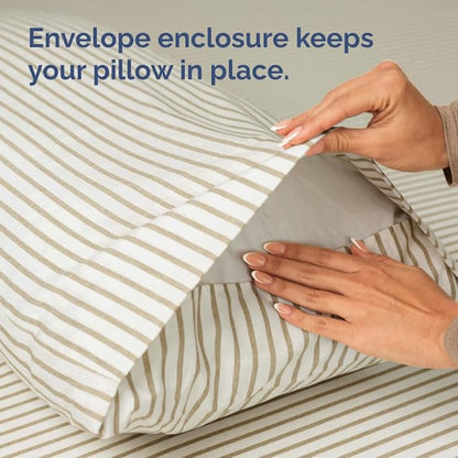 Body Pillowcases Set of 4-20x54 Long Body Pillow Case - Soft Body Pillow Cover for Sleeping & Side Sleepers - Comfy, Breathable & Fade Free - Machine Washable w/Envelope Enclosure - (Beige Stripes)