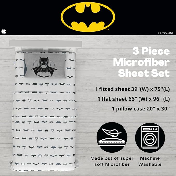 Franco Collectibles Batman DC Comics Bedding Super Soft Microfiber Twin Sheet Set, College Dorm Essentials, (Officially Licensed Product)