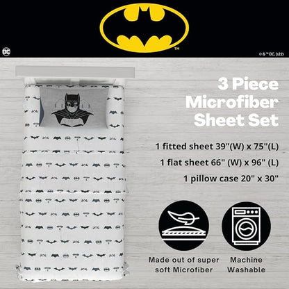 Franco Collectibles Batman DC Comics Bedding Super Soft Microfiber Twin Sheet Set, College Dorm Essentials, (Officially Licensed Product)