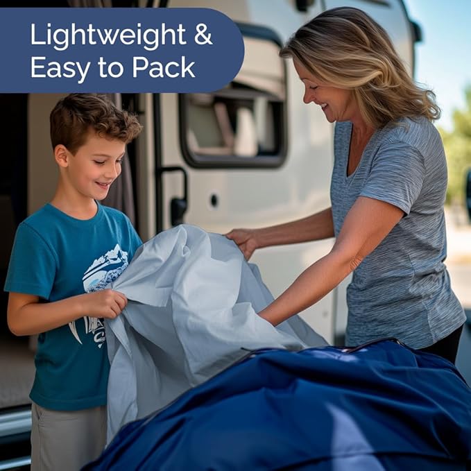 Short Queen Size 4 Piece Sheet Set - RV Short Queen, Soft, Breathable & Cooling Bed Sheets Set w/ Deep Pockets - Hotel Luxury Bedding for Women, Men, Kids, Teens, Boys & Girls - Oeko-Tex - Sky Blue