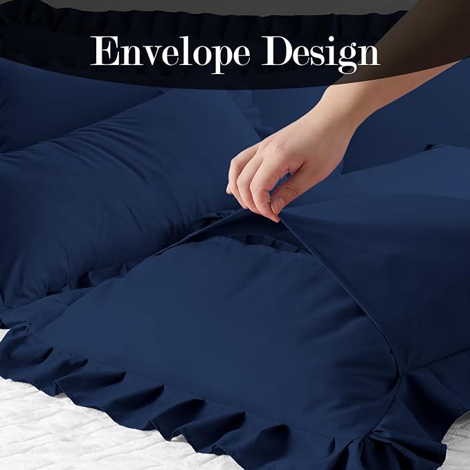 Ruffled Body Pillow Pillowcases Set of 2 – Soft Wrinkle Resistant Brushed Microfiber Body Pillowcases –Envelope Pillow Shams Festive Gift for Hotels, Guest Rooms 20x54 Inch (Navy Blue)
