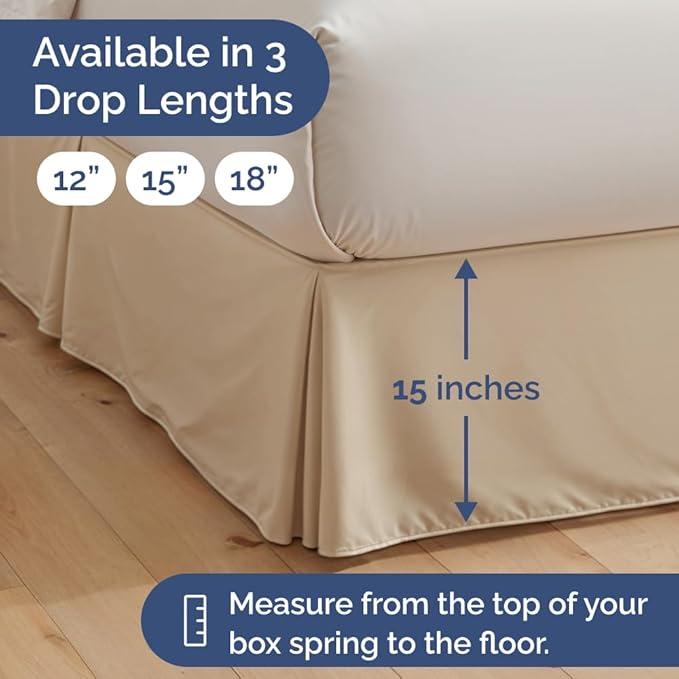 Pleated Bed Skirt Twin Size - 3 Sided Pleated Bed Skirt Twin - Ultra-Soft, Easy Fit with 15 Inch Tailored Drop - Hotel Quality, Wrinkle Free & Fade Resistant - for Women, Men, Kids and Teens - Cream