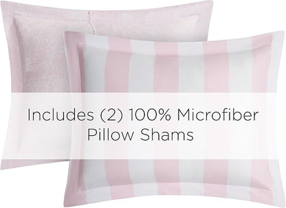 Juicy Couture Cabana Stripe Reversible Bedding Set - Queen/Full Size - Dogwood Pink/White Stripe Print – 6 Piece Set – Includes 1 90" x 90" Comforter, 3 Decorative Pillows, 2 Shams