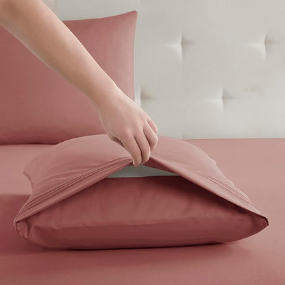 Clara Clark Bed Sheets, Premier 1800 Series Bed Sheet Set, Deep Pocket, Wrinkle, Fade, Stain Resistant, Luxury Soft Bedding Sheets & Pillowcases, Twin, Pink Clay