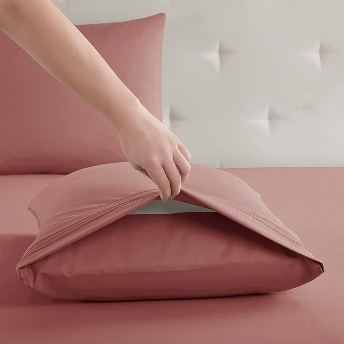 Clara Clark Bed Sheets, Premier 1800 Series Bed Sheet Set, Deep Pocket, Wrinkle, Fade, Stain Resistant, Luxury Soft Bedding Sheets & Pillowcases, Split King, Pink Clay
