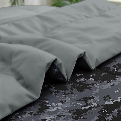 Comforter Set King Size, Camouflage Camo Military 7 Pcs Bedding for Kids and Adults, Gray Black Bed Sheet Sets with Fitted Sheet 2 Pillowcases & 2 Shams for Bedroom Bed Decor